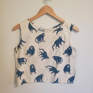 Vintage Monkey Print Summer Blouse